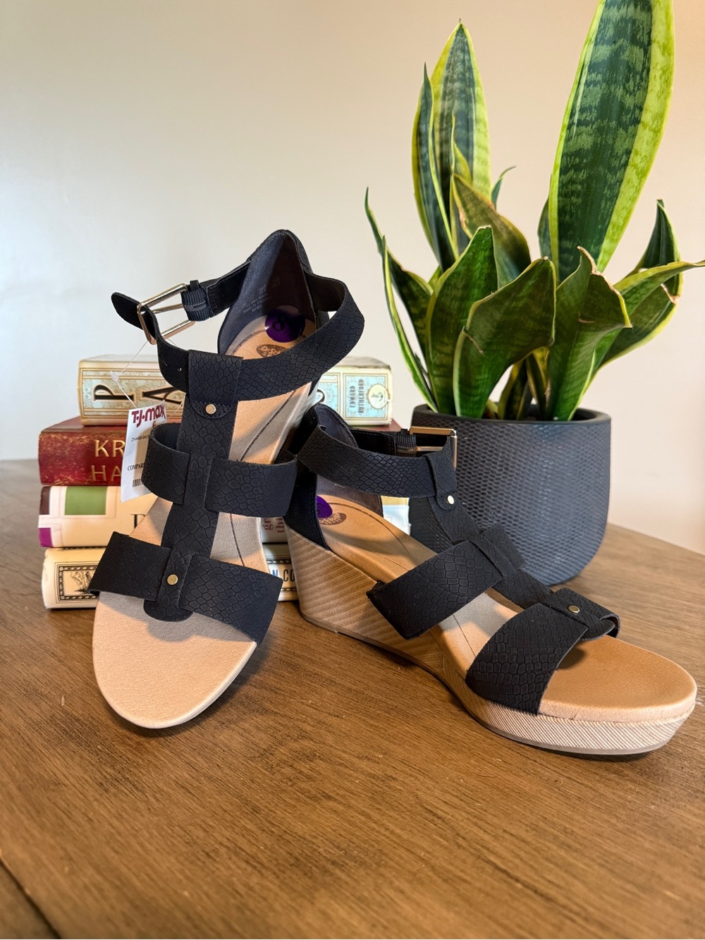 Dr. Scholl's Black Strappy Wedge Sandals